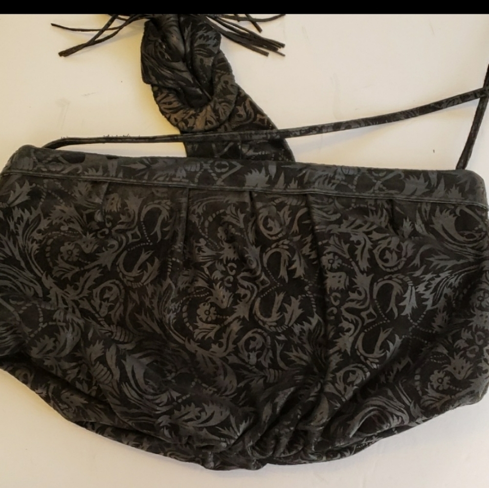 MORGAN TAYLOR Embossed Black Bag w/Large Tassel